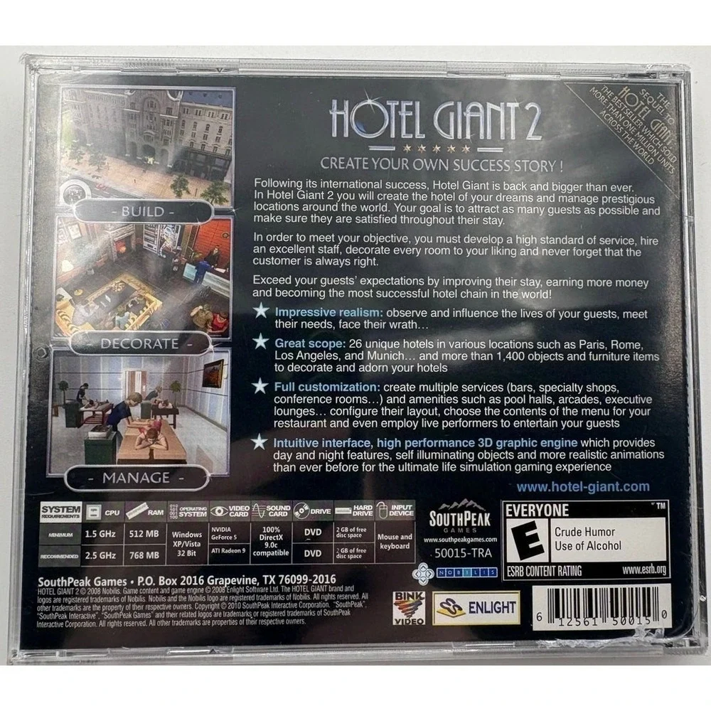 Hotel Giant 2 PC Classics DVD 2008 SouthPeak Games Nobilis Brand‎ New Sealed